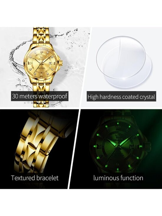 Women\'s All Gold Analog Quartz Stainless Steel Waterproof Luminous Luxury Watch main image 4